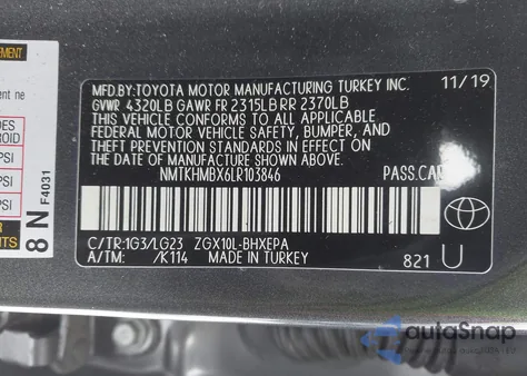 2020 Toyota C-Hr Limited z USA, uszkodzony, nr VIN NMTKHMBX6LR103846